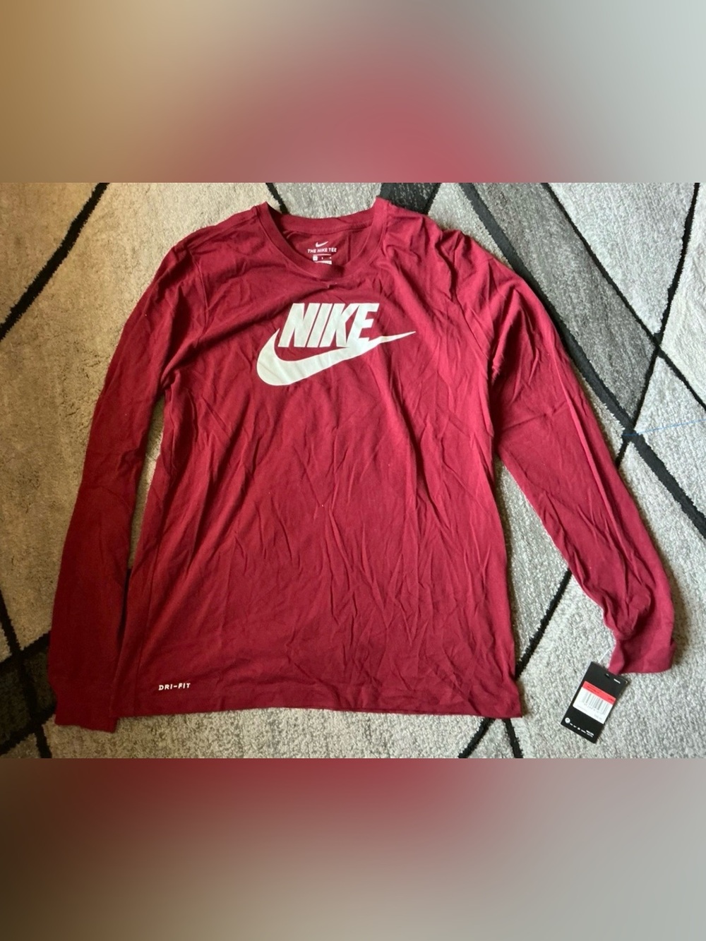 Size Lg - Nike Logo Dri-FIT Burgundy Red Long Sleeve Tee Shirt